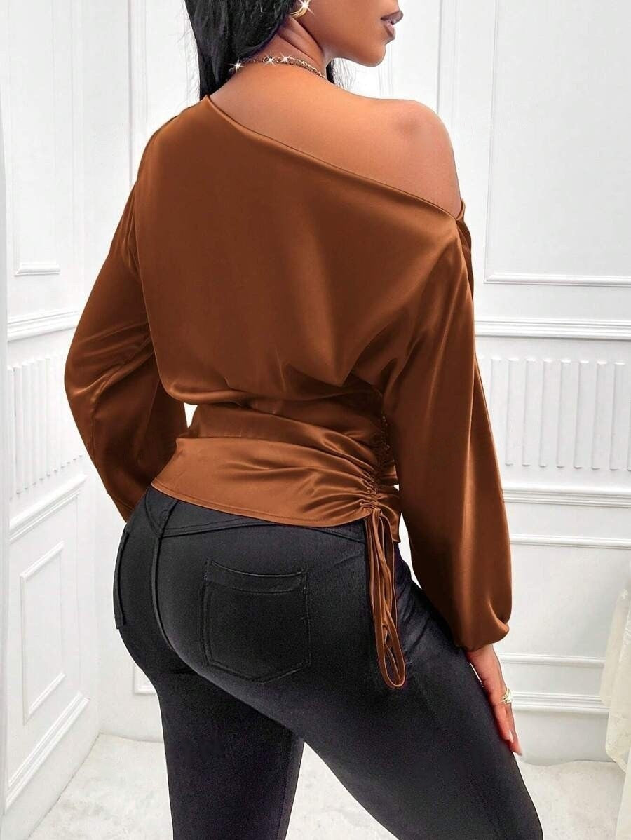 Asymmetrical Long-Sleeved Slope Collar Shirt Top