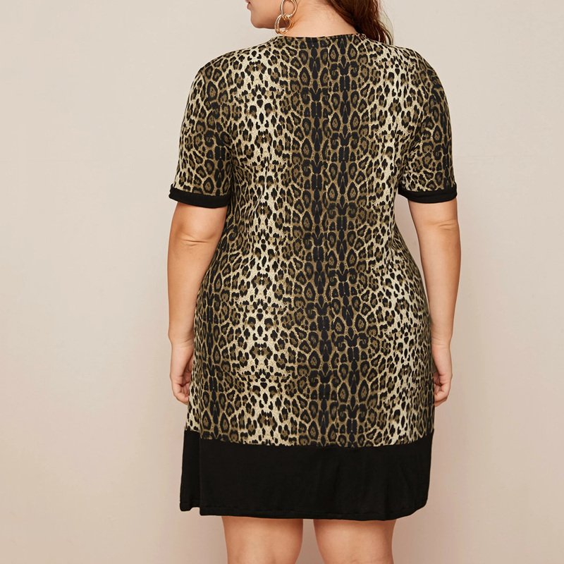 European and American-Style Loose-Fit Casual Leopard Print Short-Sleeve Dress