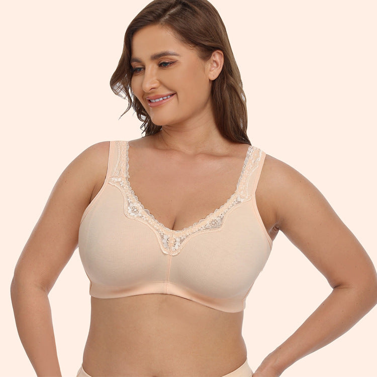 Breathable Full-Cup Lace Trim Plus-Size Bra