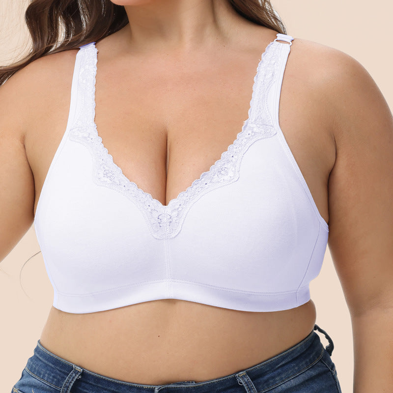 Breathable Full-Cup Lace Trim Plus-Size Bra