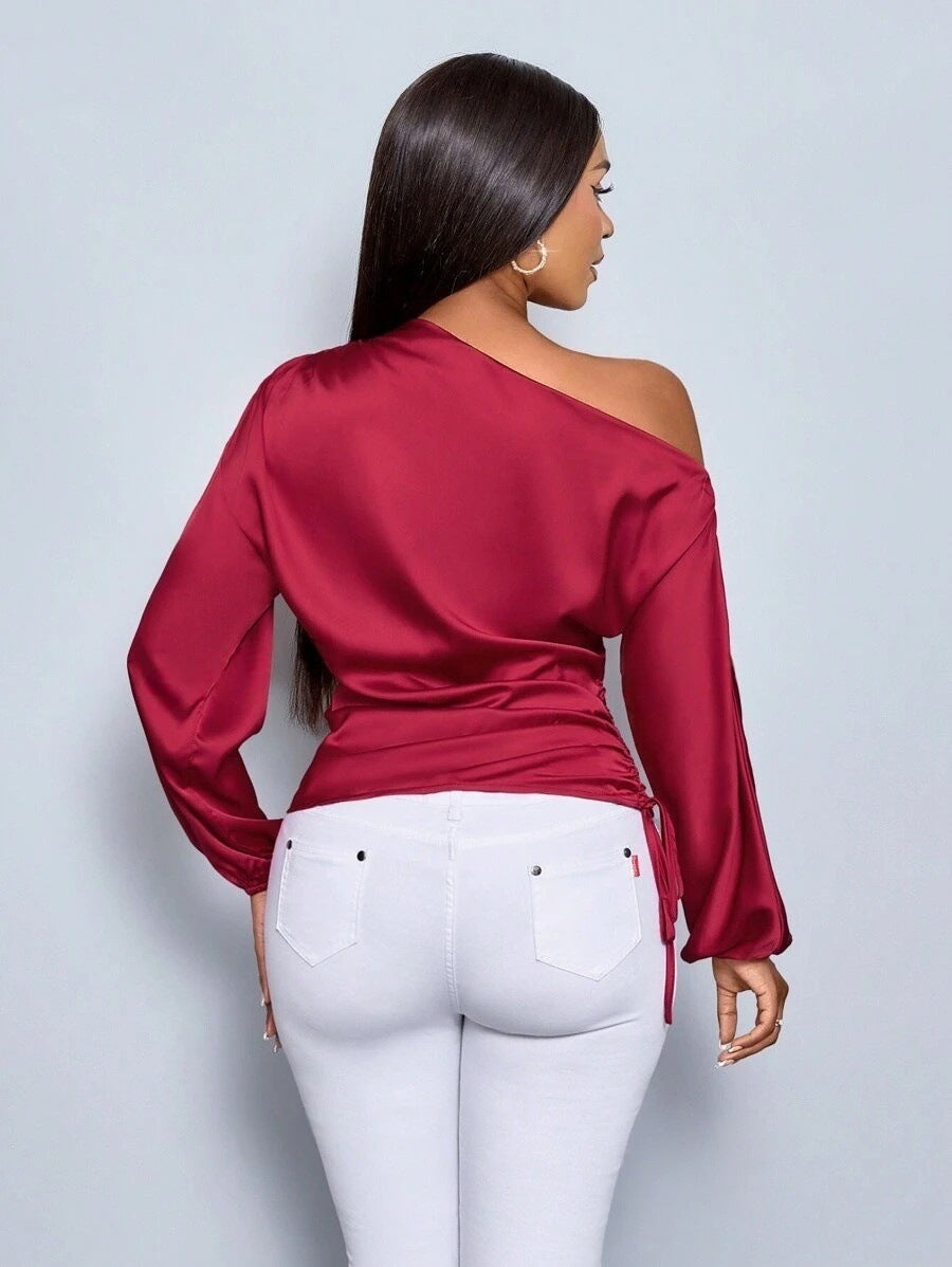 Asymmetrical Long-Sleeved Slope Collar Shirt Top