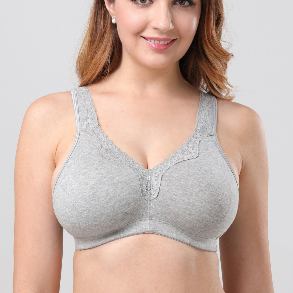 Breathable Full-Cup Lace Trim Plus-Size Bra