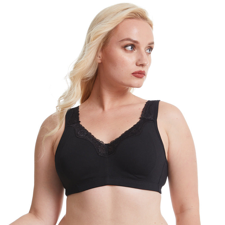 Breathable Full-Cup Lace Trim Plus-Size Bra