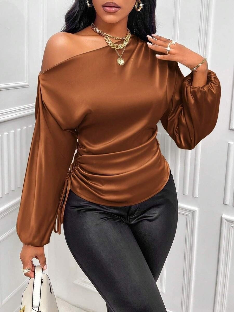 Asymmetrical Long-Sleeved Slope Collar Shirt Top