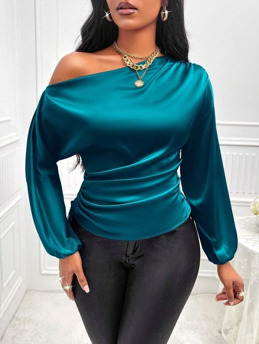 Asymmetrical Long-Sleeved Slope Collar Shirt Top