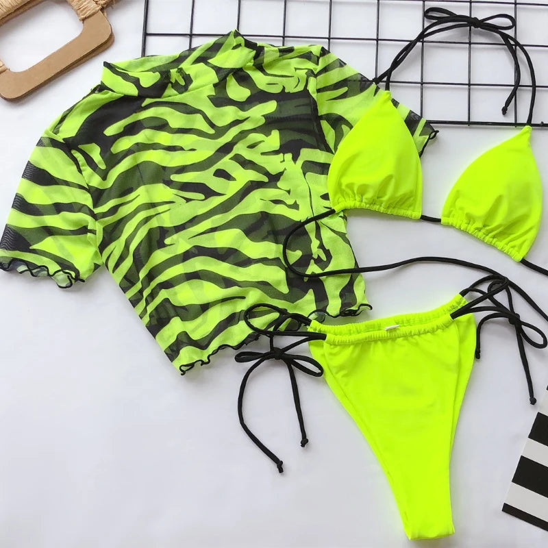 Women's Mesh 3-Piece Swimsuit Set