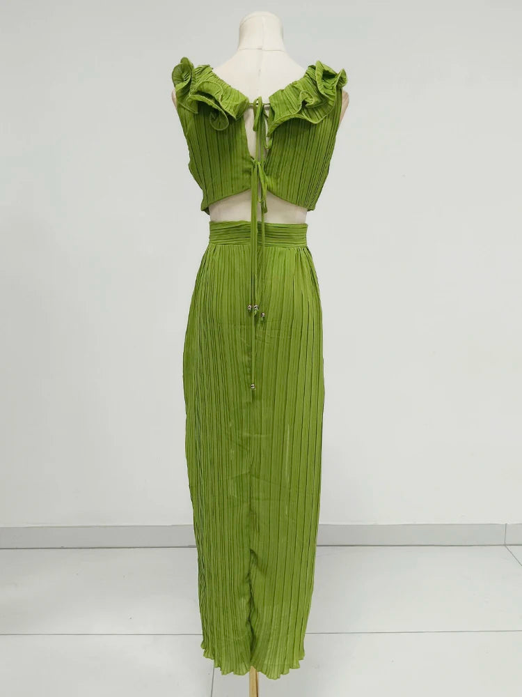 Women's Elegant Ruffle Split Maxi Dress