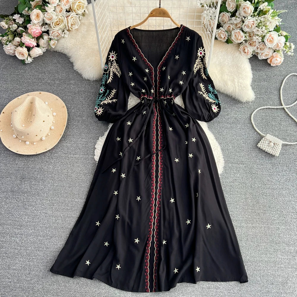 Women's Vintage Ethnic Midi Dress