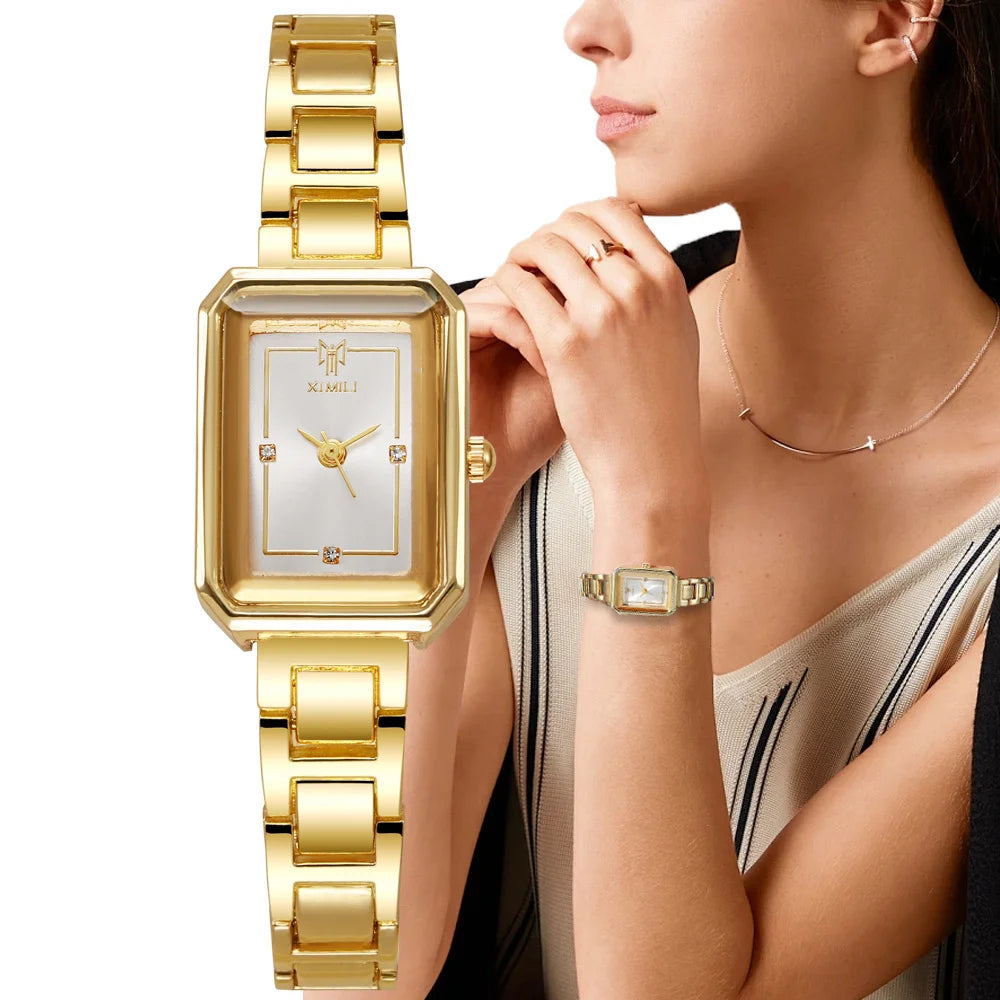 Simple  Rectangle Gold Quartz Watch