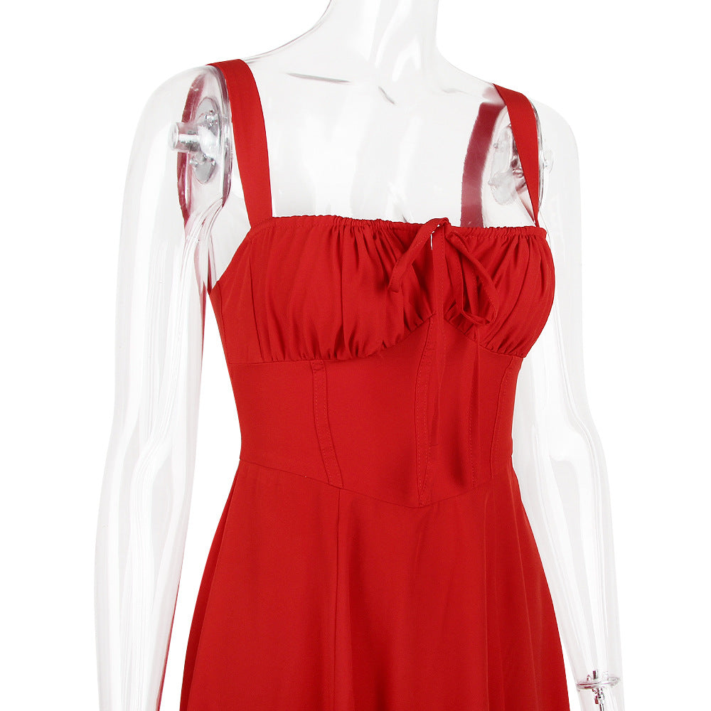 Spaghetti Straps Split Thigh Midi Dress