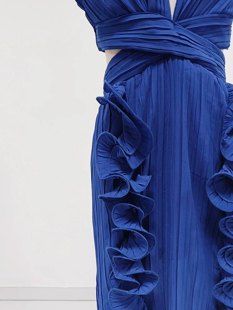 Women's Elegant Ruffle Split Maxi Dress