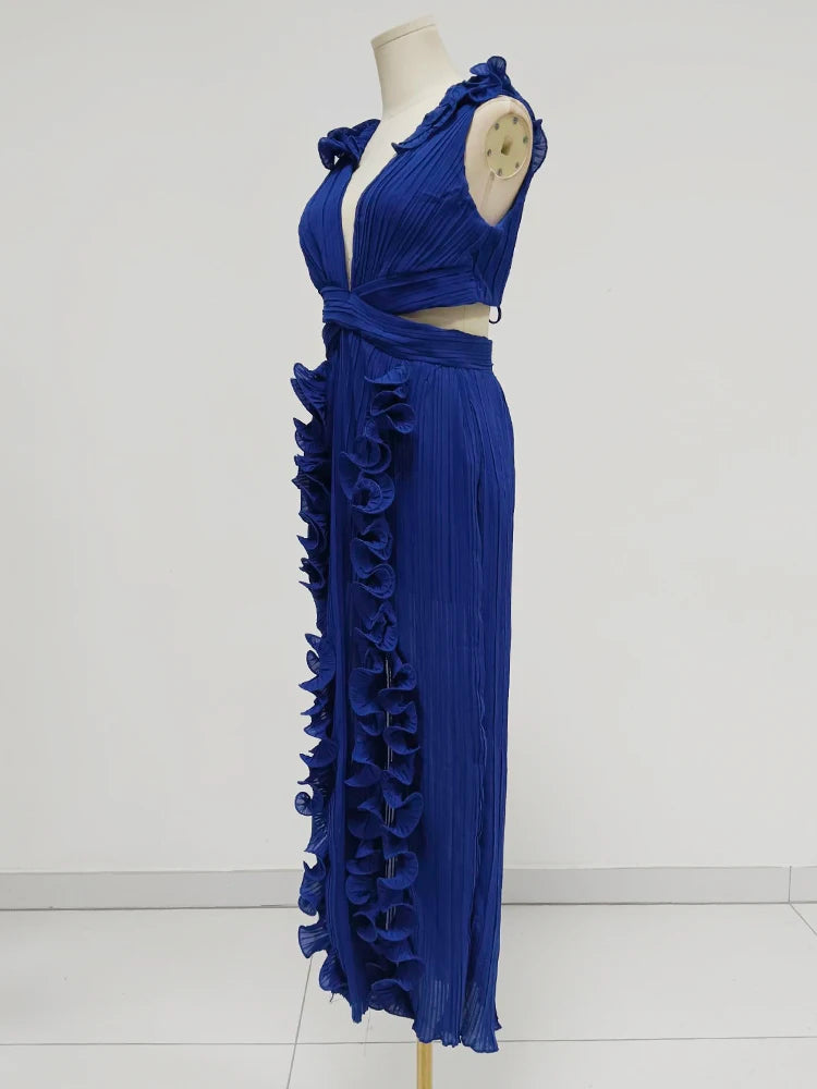 Women's Elegant Ruffle Split Maxi Dress