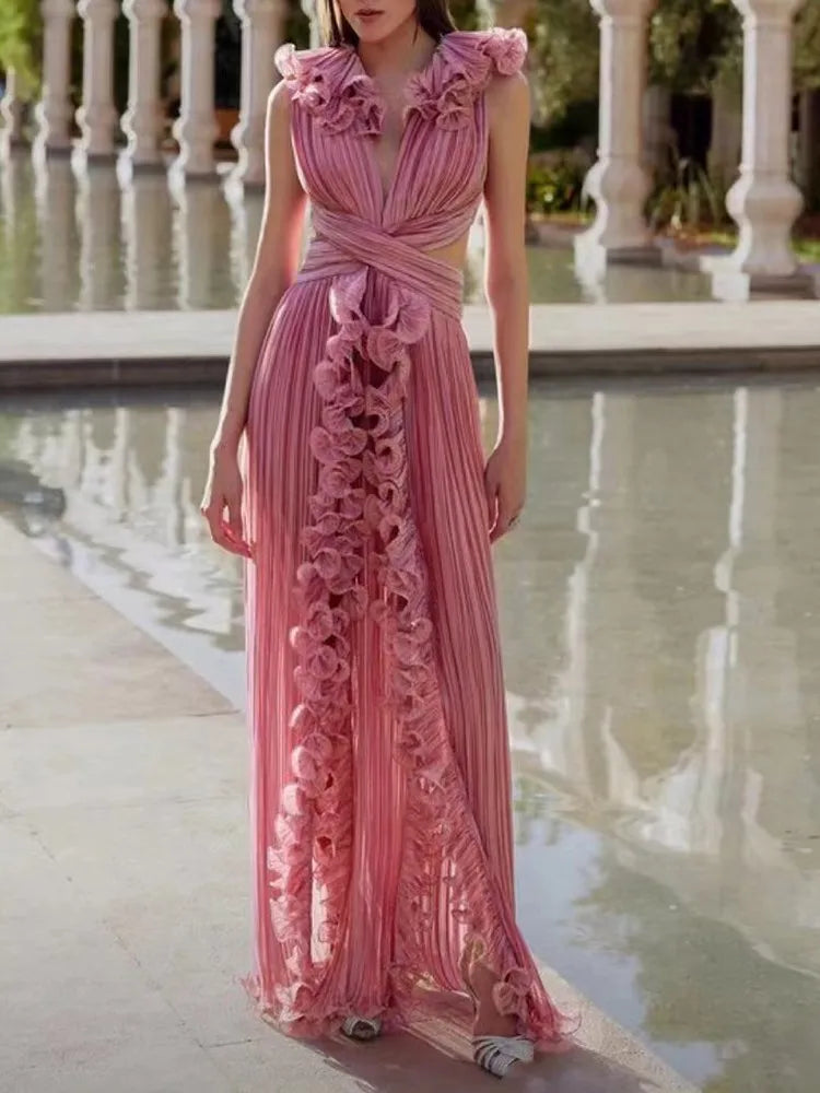 Women's Elegant Ruffle Split Maxi Dress