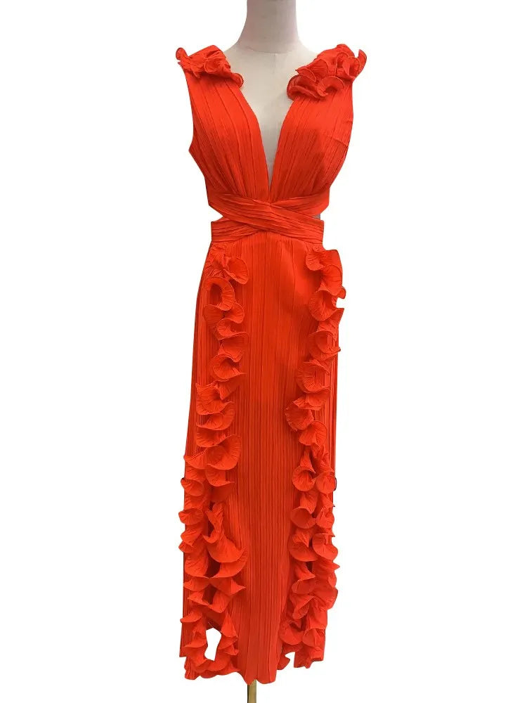 Women's Elegant Ruffle Split Maxi Dress