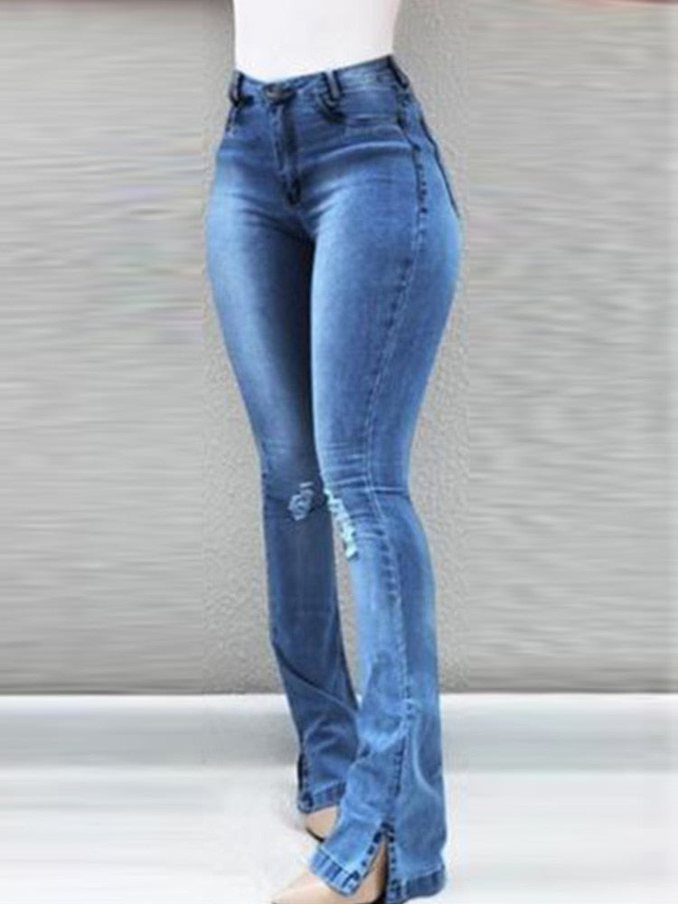 Women Pockets Design Casual Denim Pants