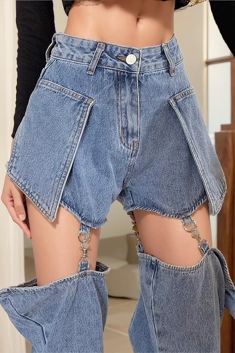 Gold High Waist Loose Design Removable Denim