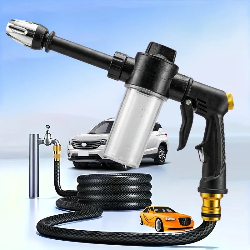 High-pressure car wash spray gun with foam bottle