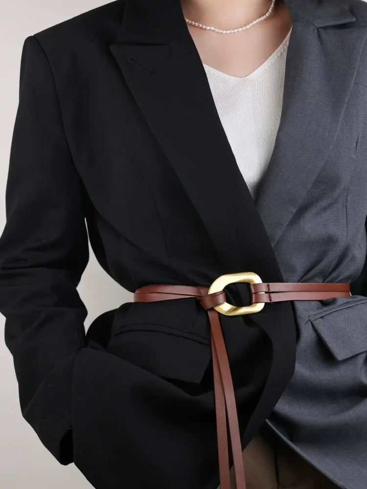 Vintage Double Layer Real Leather Belt Women