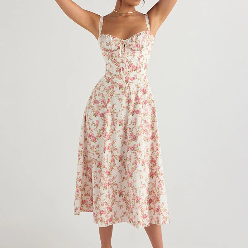 Spaghetti Straps Split Thigh Midi Dress