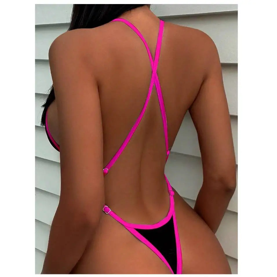 Women's Contrast Trim Halterneck One-Piece