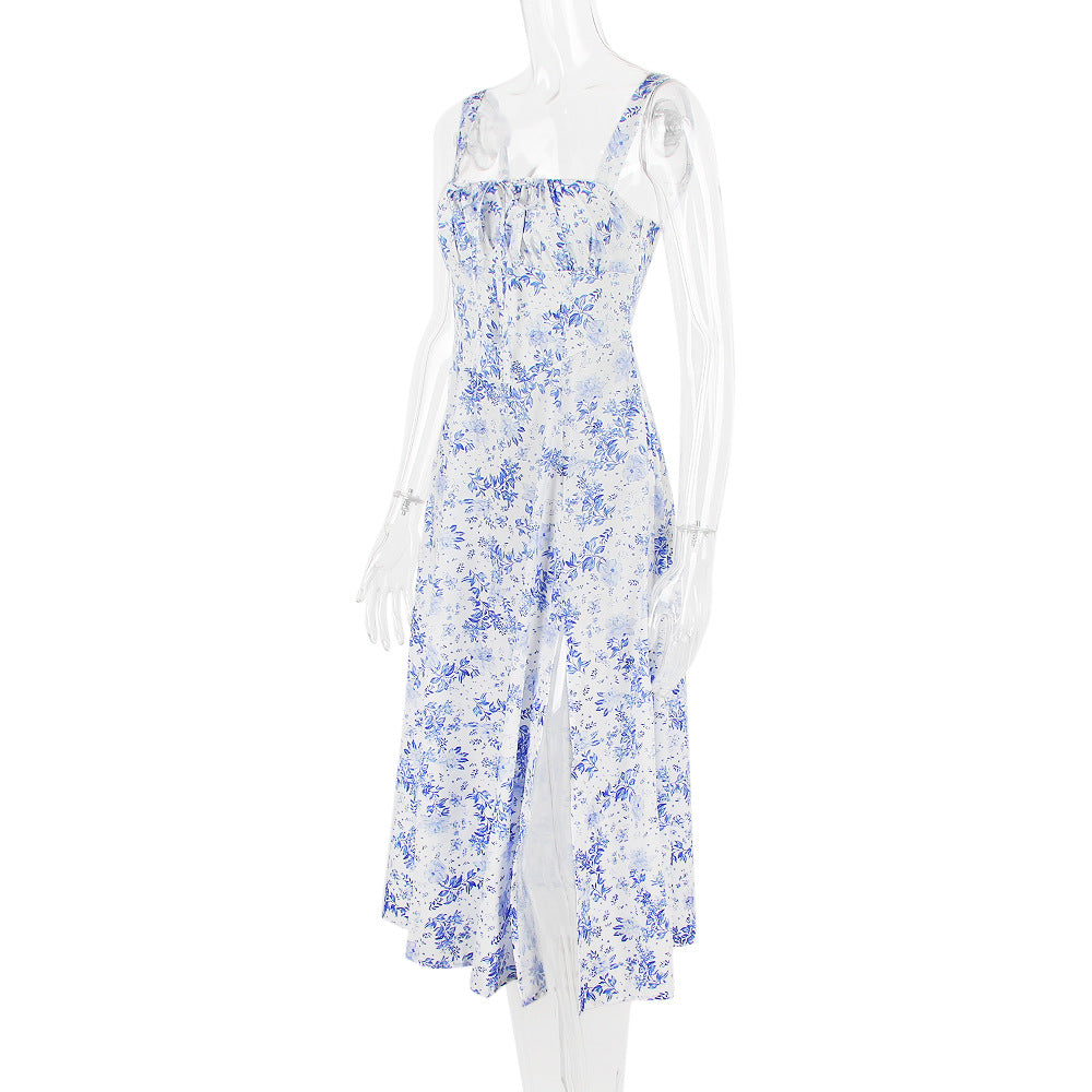 Spaghetti Straps Split Thigh Midi Dress