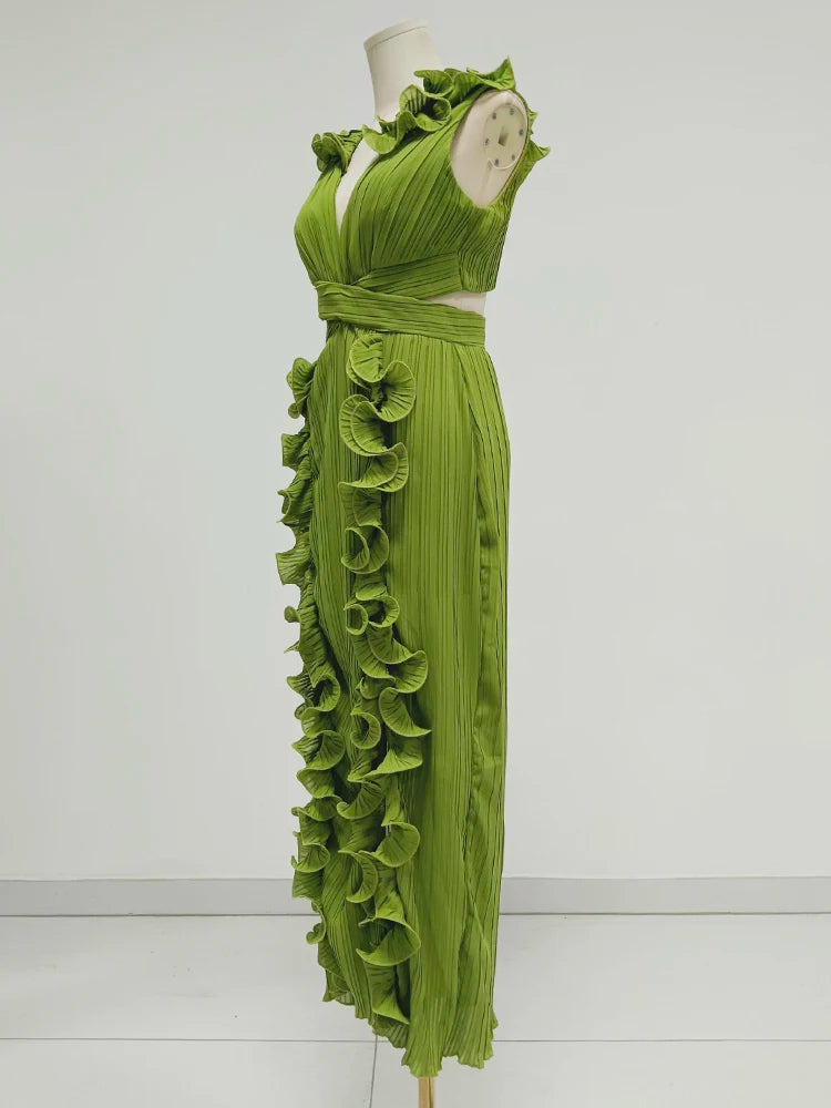 Women's Elegant Ruffle Split Maxi Dress