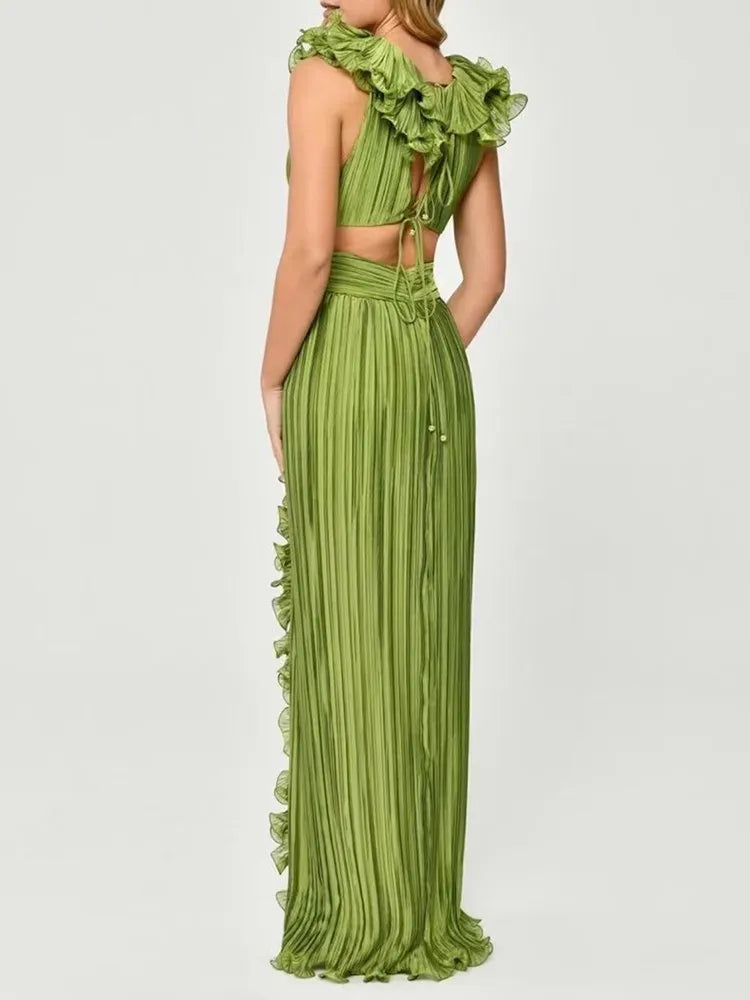 Women's Elegant Ruffle Split Maxi Dress