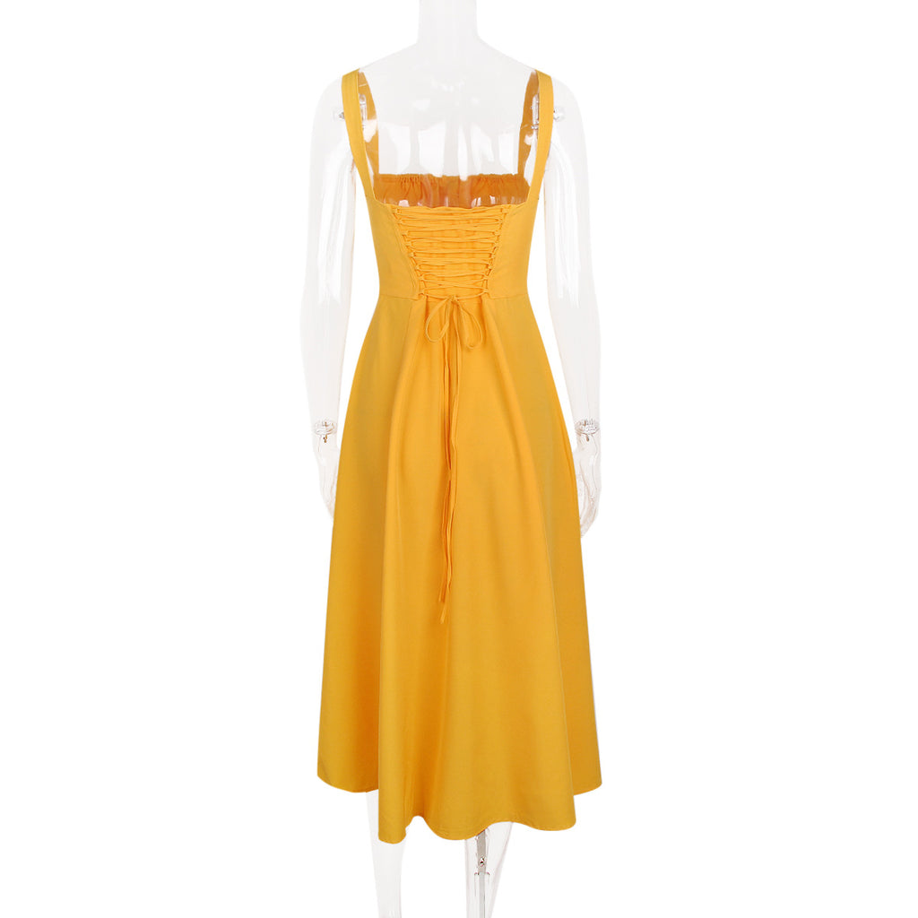 Spaghetti Straps Split Thigh Midi Dress