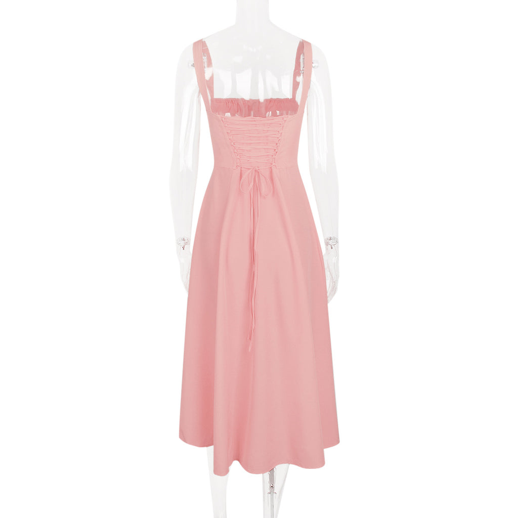 Spaghetti Straps Split Thigh Midi Dress