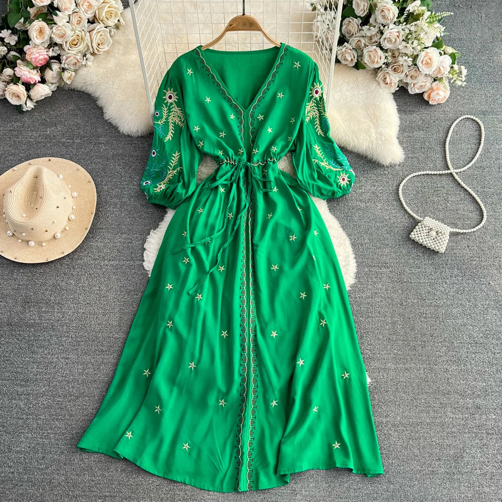 Women's Vintage Ethnic Midi Dress