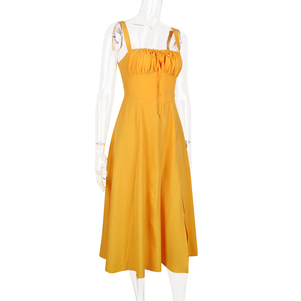 Spaghetti Straps Split Thigh Midi Dress