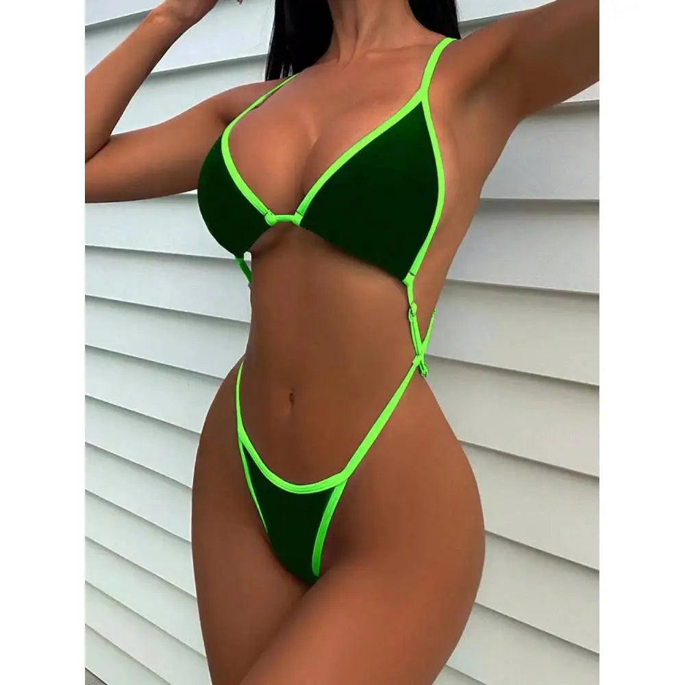 Contrast Trim Halter One-Piece