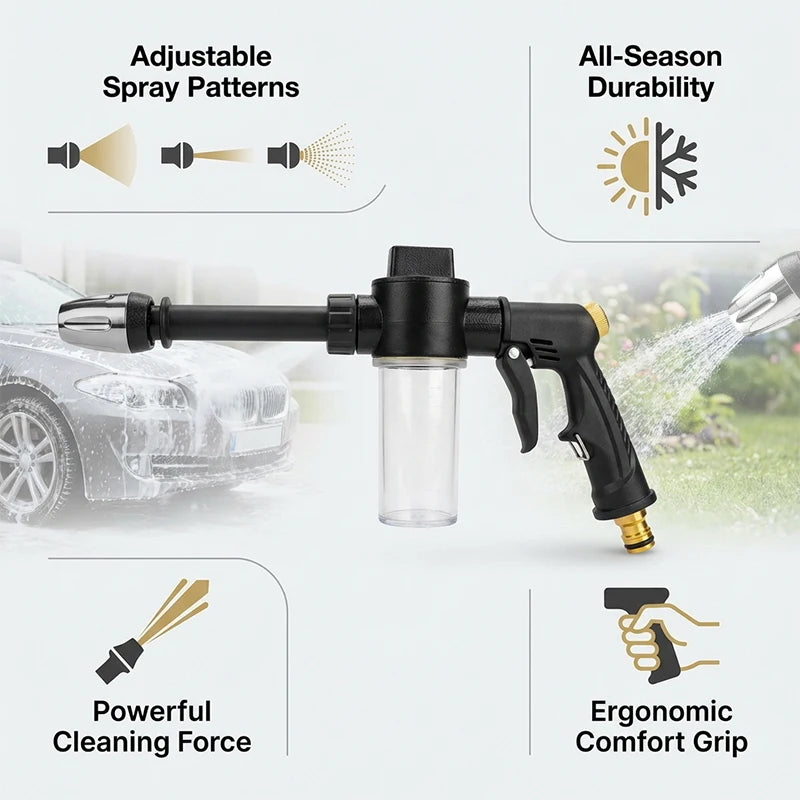 High-pressure car wash spray gun with foam bottle