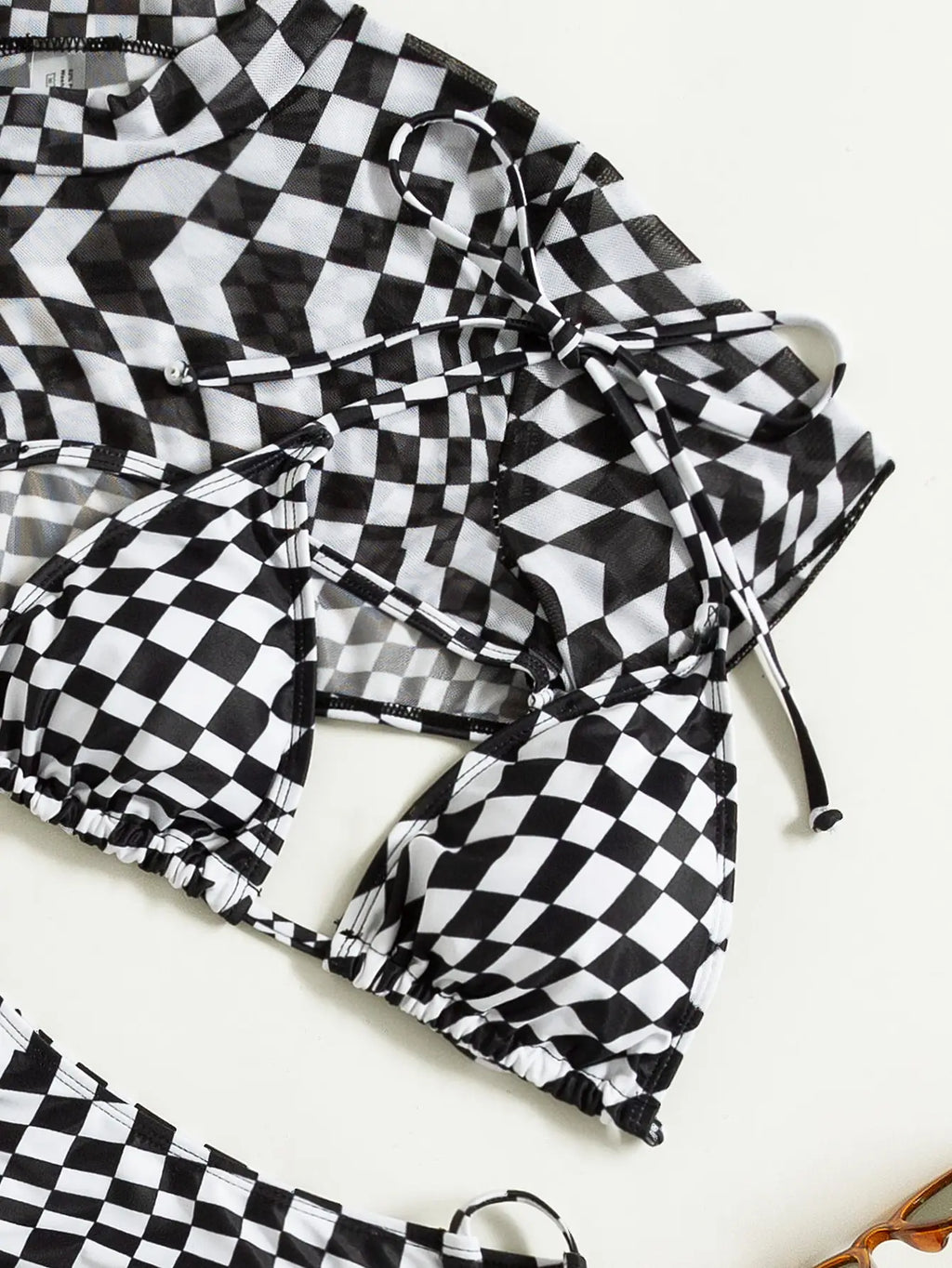 Women's Checkered Tie-Side 3-Piece Bikini