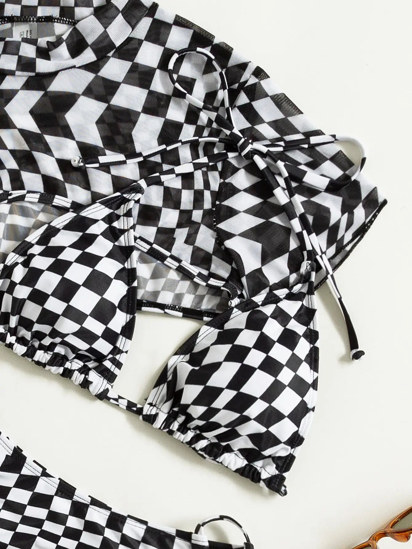 Women's Checkered Tie-Side 3-Piece Bikini