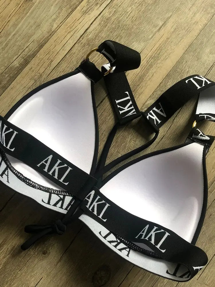 Women's Letter Print Push-Up Bikini Set