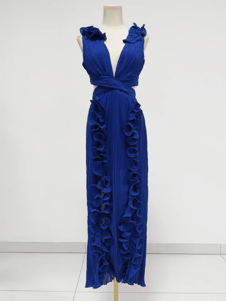 Women's Elegant Ruffle Split Maxi Dress