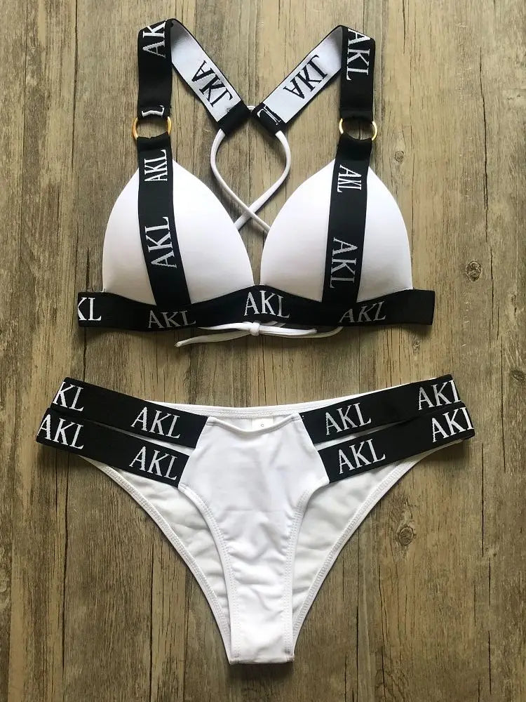 Women's Letter Print Push-Up Bikini Set