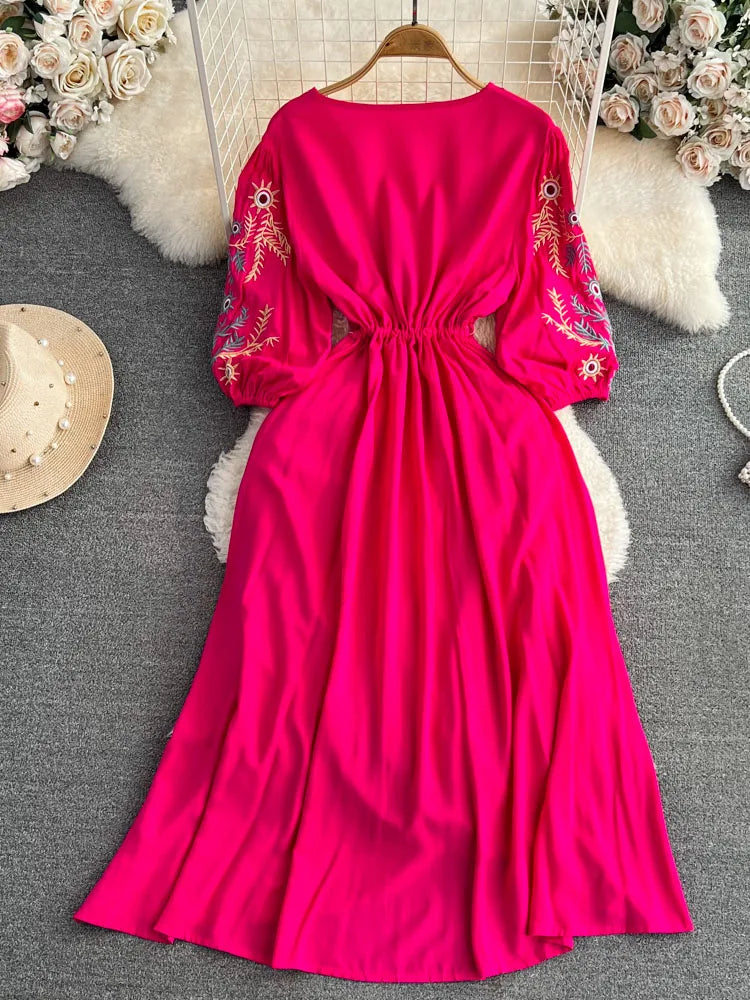 Women's Vintage Ethnic Midi Dress