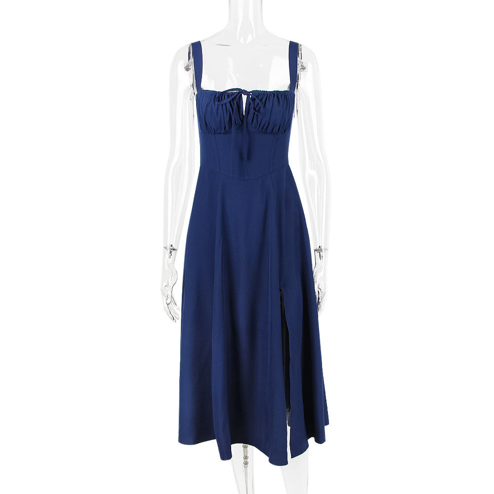 Spaghetti Straps Split Thigh Midi Dress