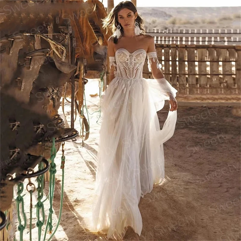 Boho Embroidered Organza Wedding Dress
