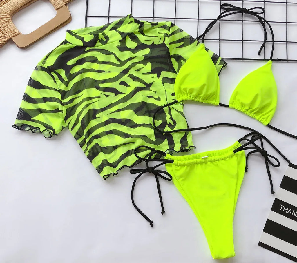 Women's Mesh 3-Piece Swimsuit Set