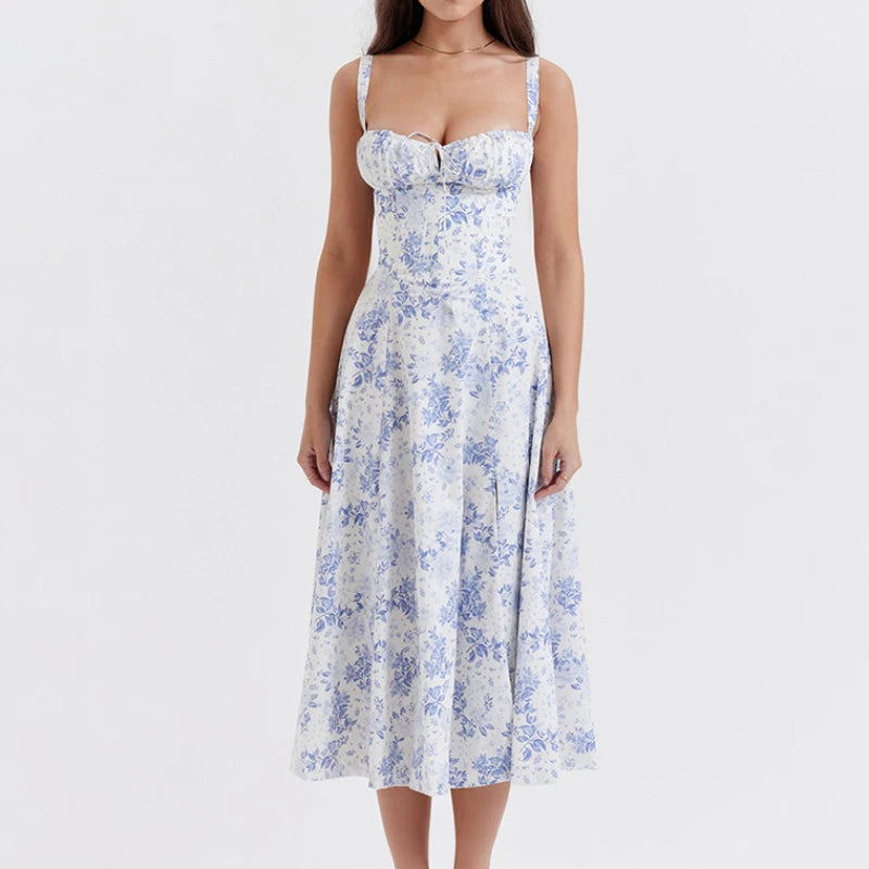 Spaghetti Straps Split Thigh Midi Dress