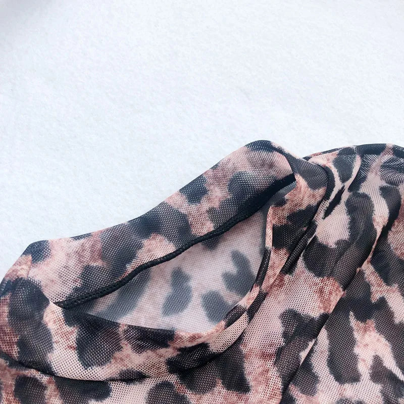 Women's Leopard Mesh Crop Top Swimwear Set