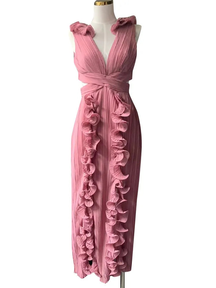 Women's Elegant Ruffle Split Maxi Dress