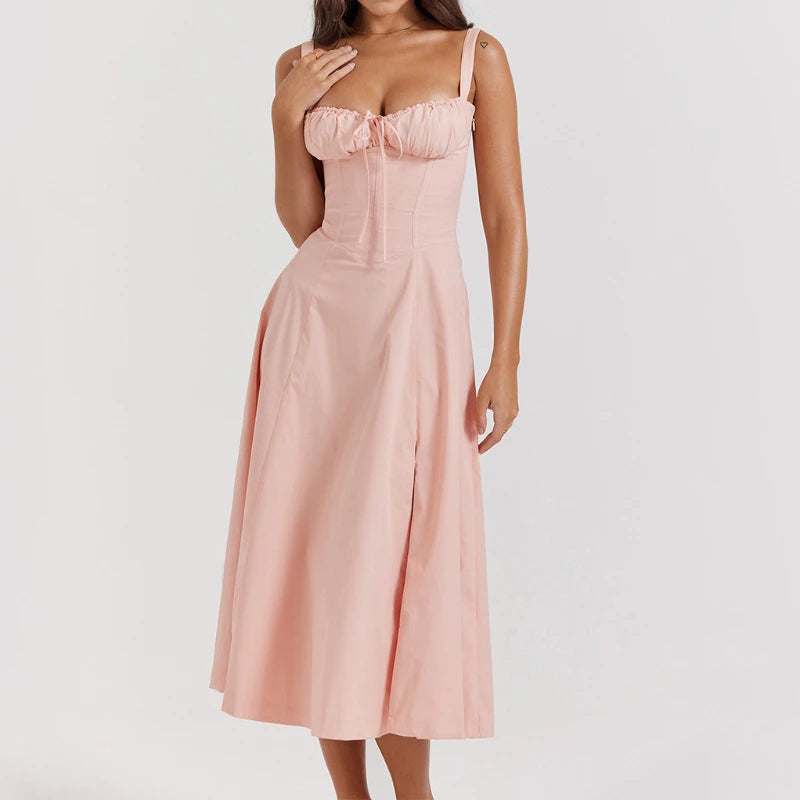 Spaghetti Straps Split Thigh Midi Dress