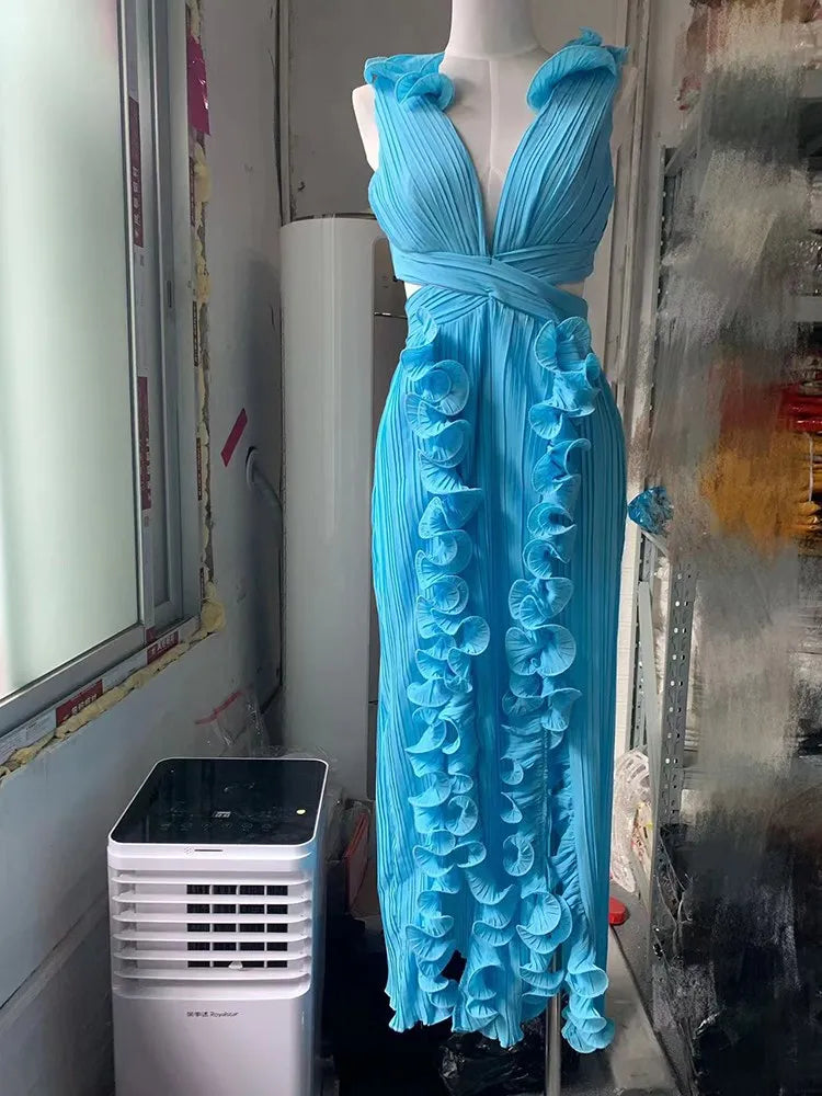 Women's Elegant Ruffle Split Maxi Dress