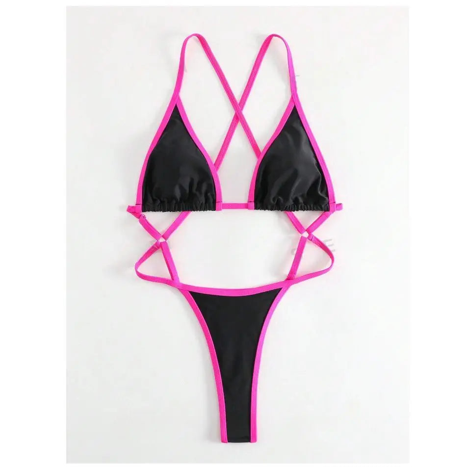 Women's Contrast Trim Halterneck One-Piece