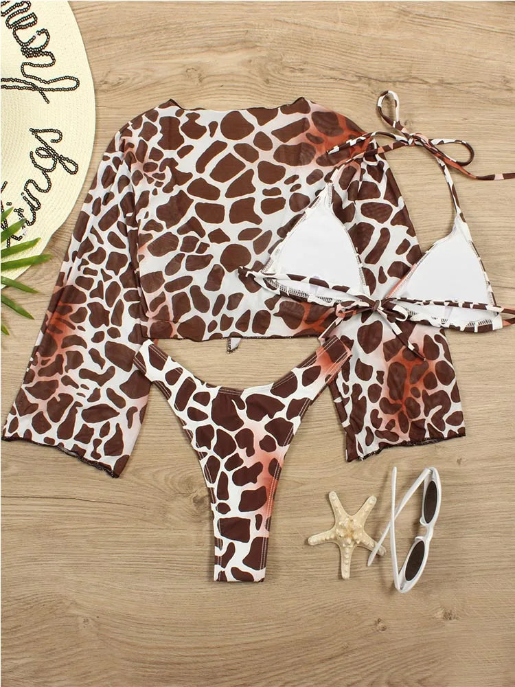 Women's Leopard Print 3-Piece Swimsuit