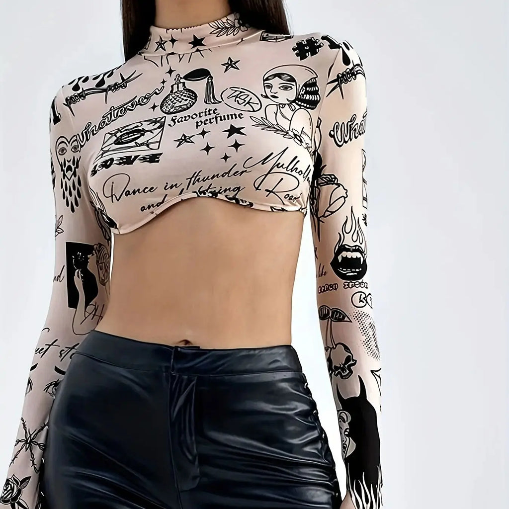 Women's Printed Stand Collar Blouse